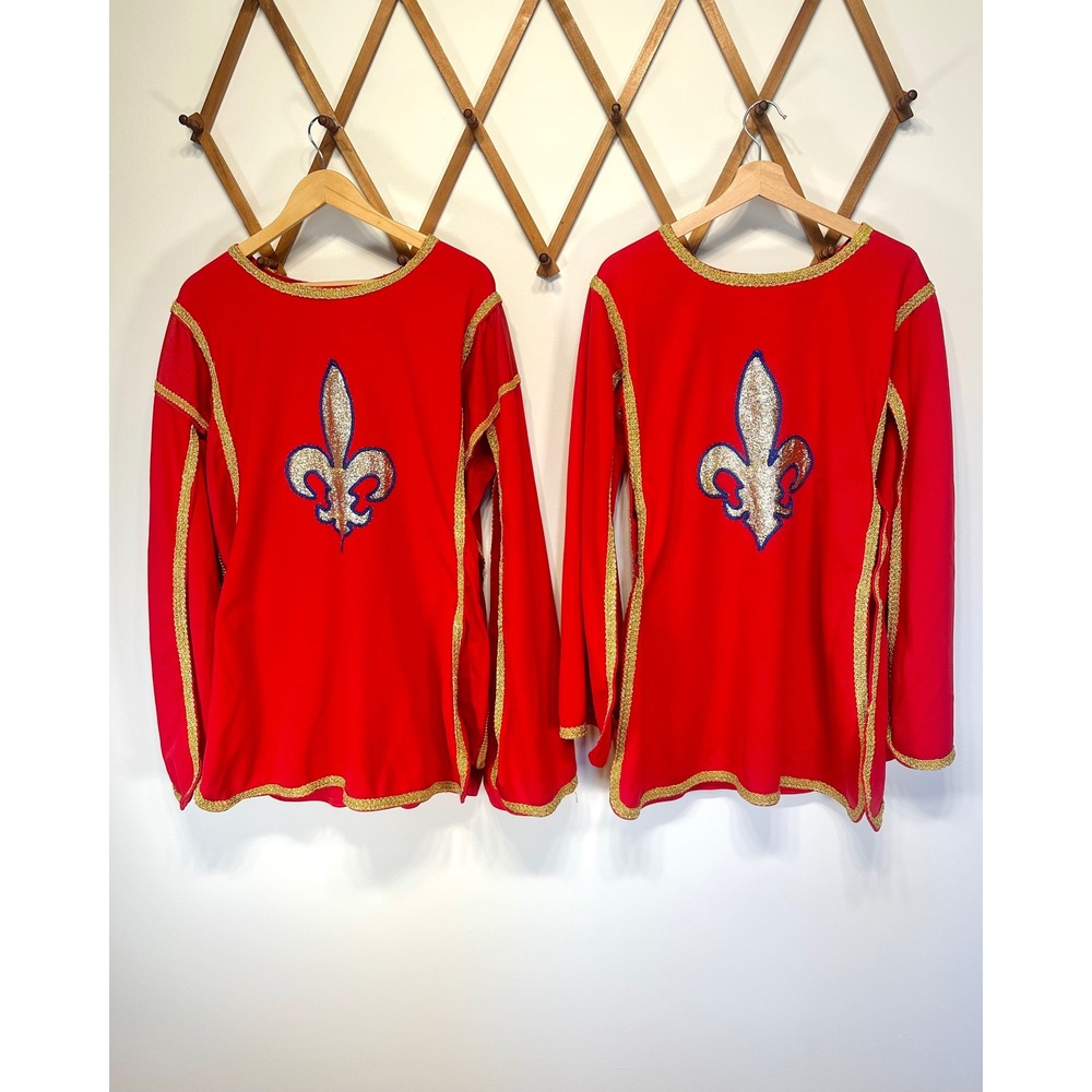 Two Vintage 80s Medieval Knight Musketeer Halloween Costumes Red Gold Tunics